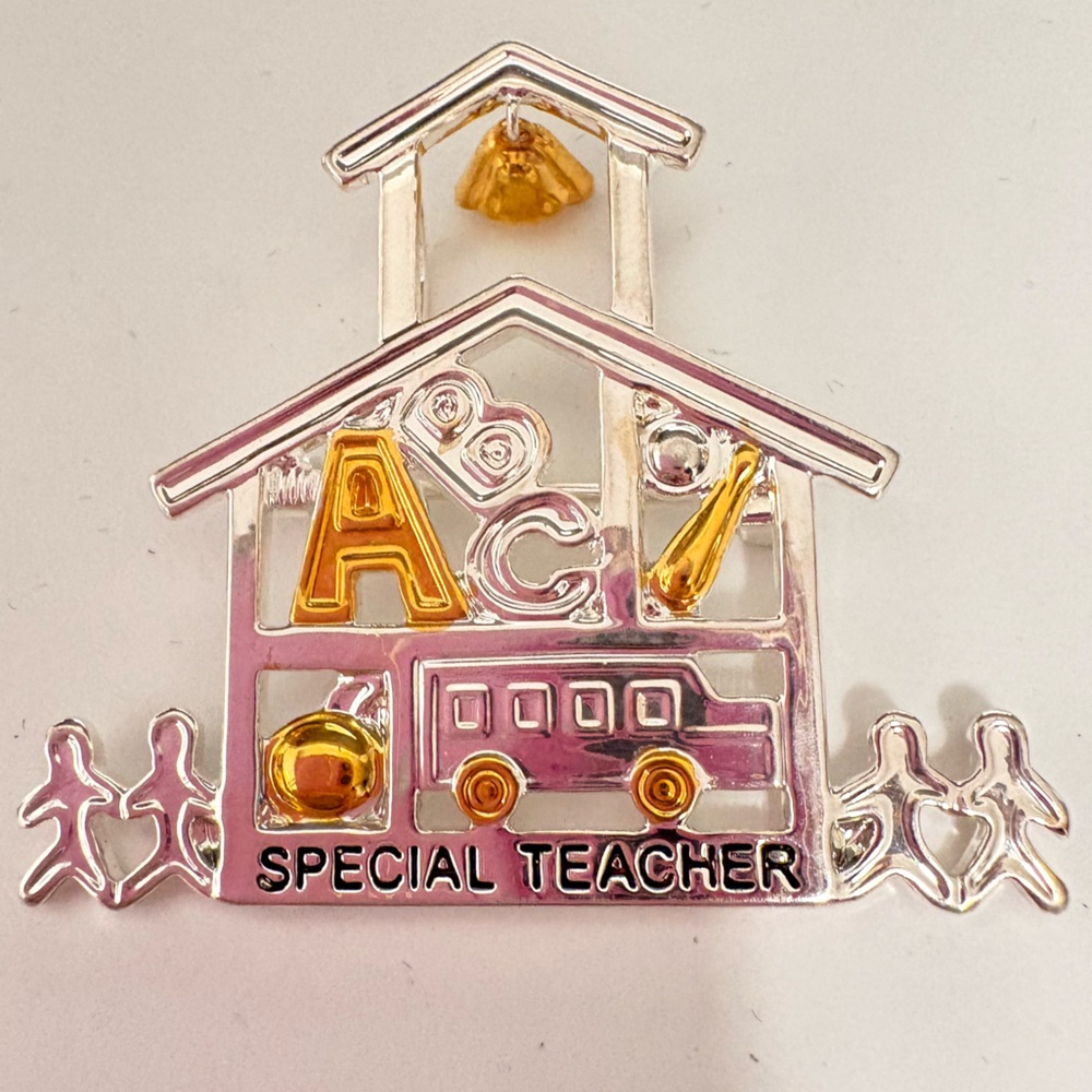 Vintage School House Special Teacher ABC Silver tone and Gold Brooch